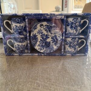 Blue and White  espresso Floral cup and saucer Set